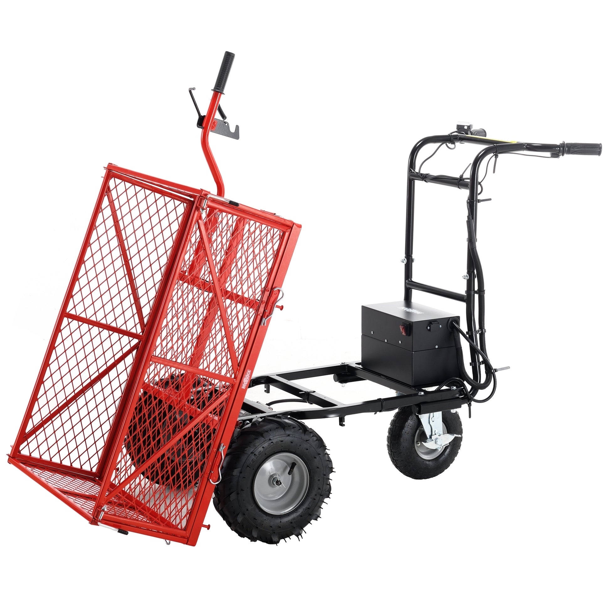 Wheelbarrow Utility Cart Electric Powered Cart 48V28Ah 500W Capacity 500Lbs 230Kg Material Hauler 1000Lbs Towing Red Steel