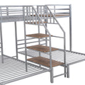 Metal Twin Over Twin & Twin Bunk Bed, Triple Bunk Bed With Storage Shelves Staircase, Silver Silver Metal & Wood