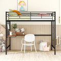 Full Metal Loft Bed With Desk And Metal Grid, Black Black Metal