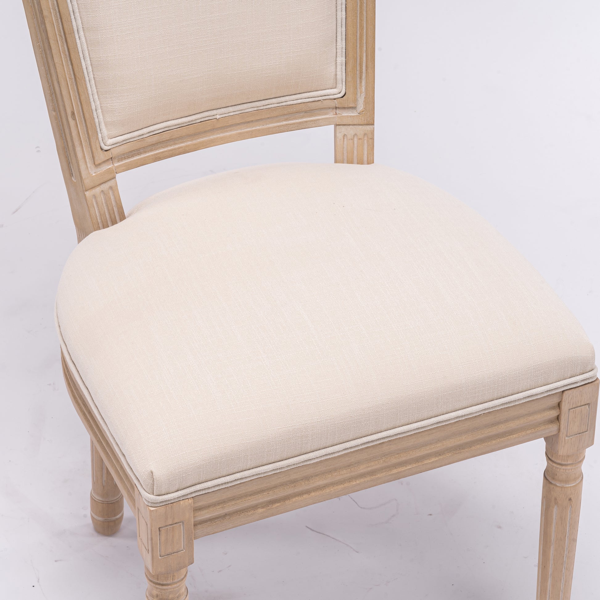 French Style Solid Wood Frame Linen Fabric Square Back Dining Chair,Set Of 2,Cream Cream Fabric Solid Wood Mdf Resin