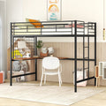 Full Metal Loft Bed With Desk And Metal Grid, Black Black Metal