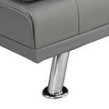 Sofa Bed With Armrest Two Holders Wood Frame, Stainless Leg, Futon Grey Pvc Grey Leather