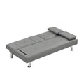 Sofa Bed With Armrest Two Holders Wood Frame, Stainless Leg, Futon Grey Pvc Grey Leather