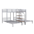 Metal Twin Over Twin & Twin Bunk Bed, Triple Bunk Bed With Storage Shelves Staircase, Silver Silver Metal & Wood