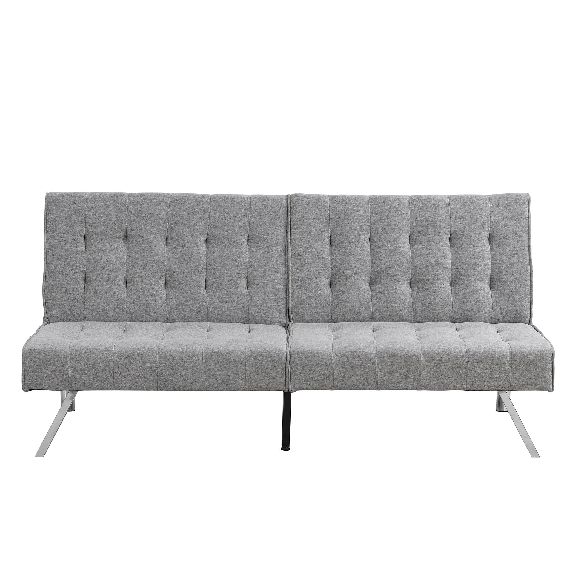 Wood Frame, Stainless Leg, Futon, Sofa Bed Grey Grey Fabric
