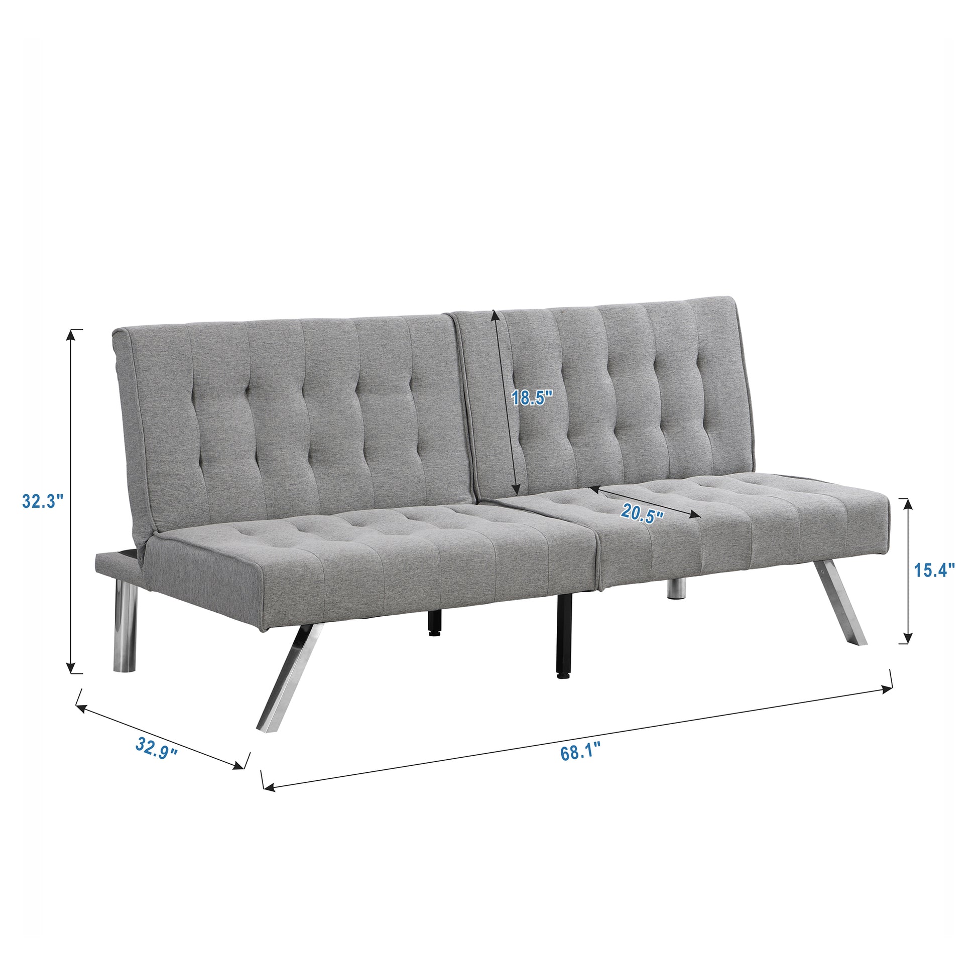 Wood Frame, Stainless Leg, Futon, Sofa Bed Grey Grey Fabric