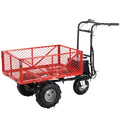 Wheelbarrow Utility Cart Electric Powered Cart 48V28Ah 500W Capacity 500Lbs 230Kg Material Hauler 1000Lbs Towing Red Steel