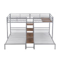 Metal Twin Over Twin & Twin Bunk Bed, Triple Bunk Bed With Storage Shelves Staircase, Silver Silver Metal & Wood