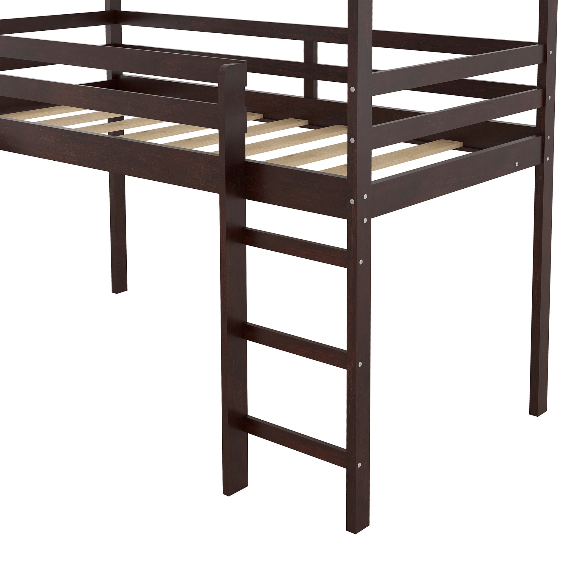 Twin Loft Bed With Slide, House Bed With Slide,Espresso Old Sku :Wf286245Aap Twin Espresso Solid Wood