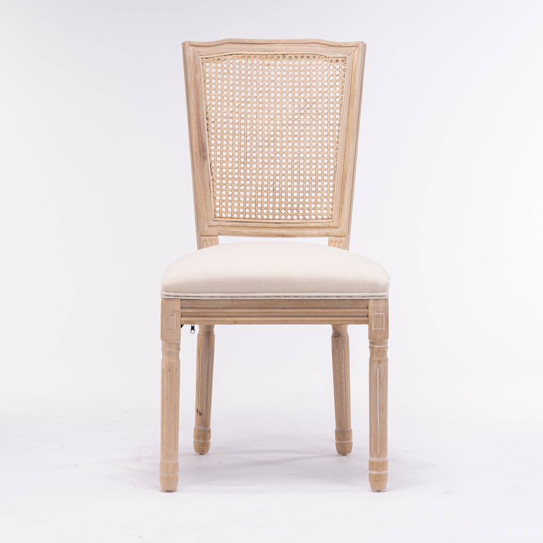 French Style Solid Wood Frame Linen Fabric Square Rattan Back Dining Chair,Set Of 2,Cream Cream Fabric Solid Wood