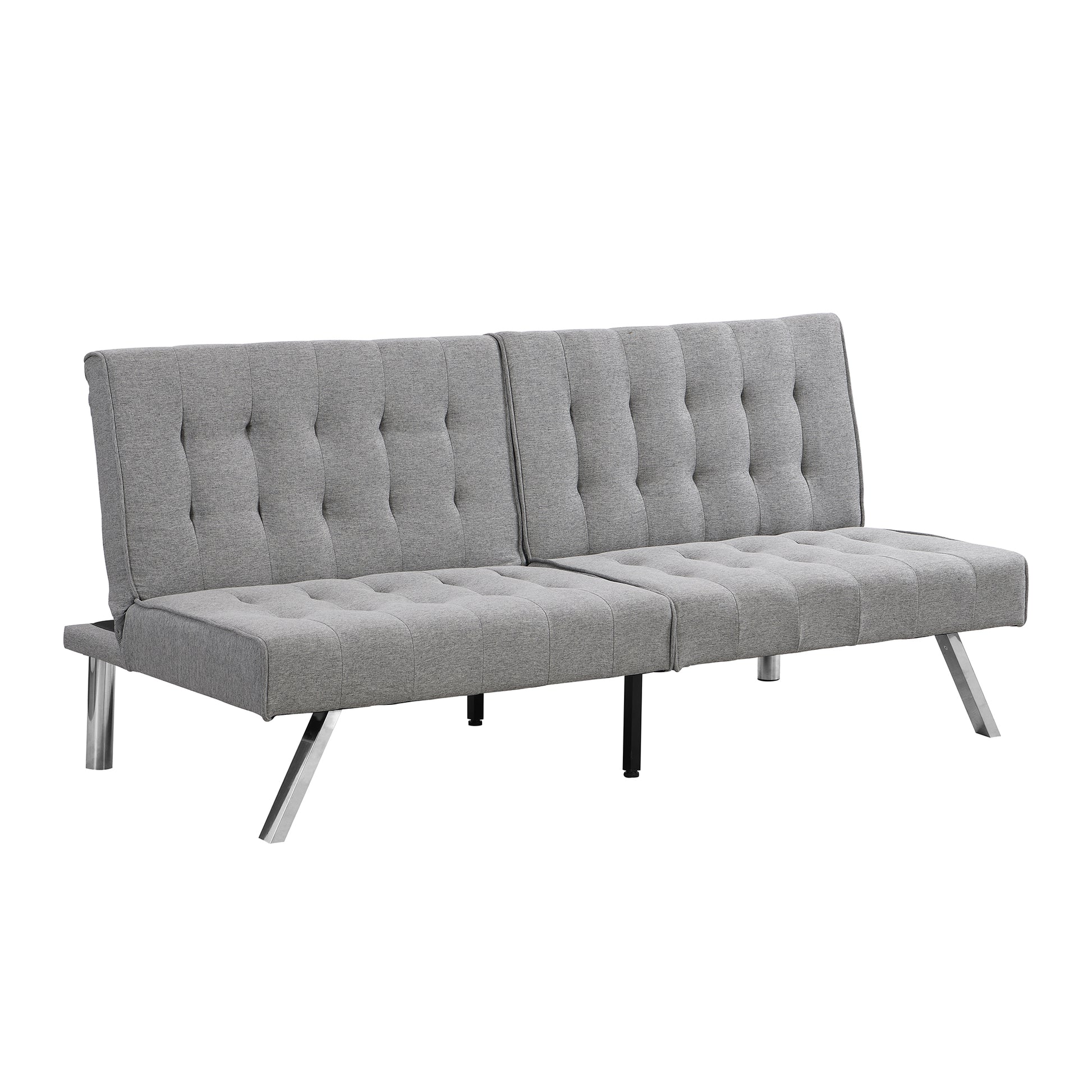 Wood Frame, Stainless Leg, Futon, Sofa Bed Grey Grey Fabric