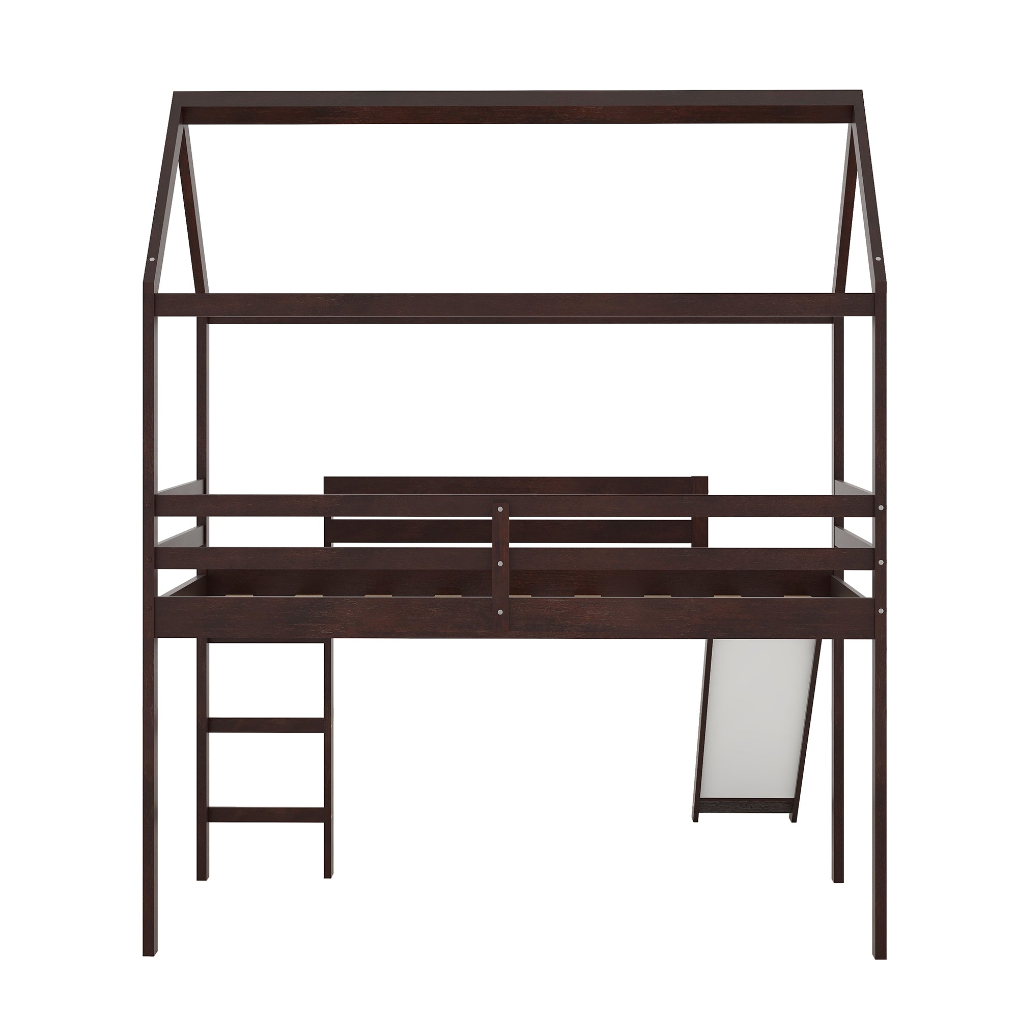 Twin Loft Bed with Slide, House Bed with Slide,Gray espresso-solid wood