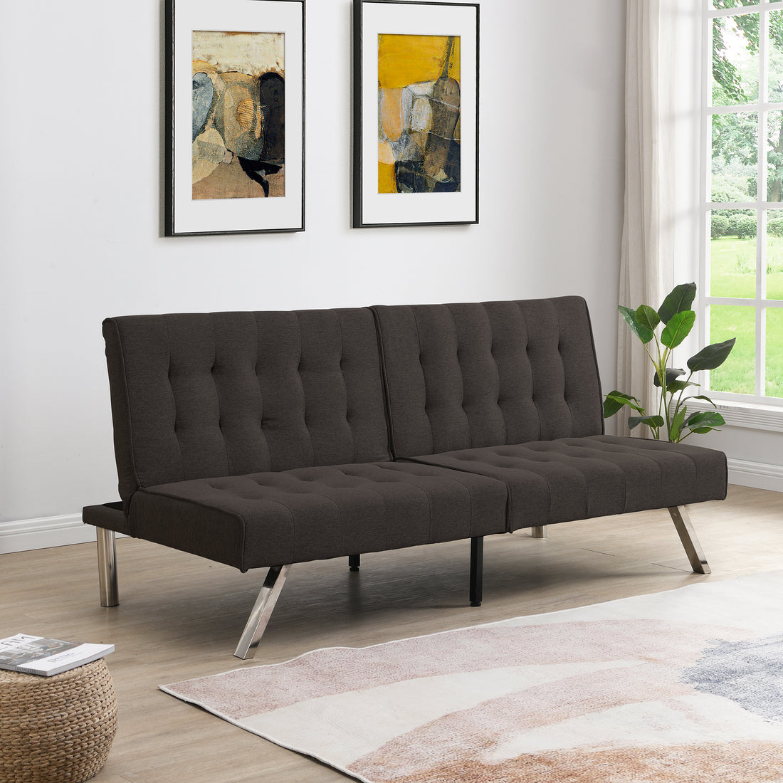 Wood Frame, Stainless Leg, Futon, Sofa Bed Espresso Espresso Fabric