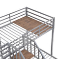 Metal Twin Over Twin & Twin Bunk Bed, Triple Bunk Bed With Storage Shelves Staircase, Silver Silver Metal & Wood