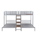 Metal Twin Over Twin & Twin Bunk Bed, Triple Bunk Bed With Storage Shelves Staircase, Silver Silver Metal & Wood