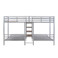 Metal Twin Over Twin & Twin Bunk Bed, Triple Bunk Bed With Storage Shelves Staircase, Silver Silver Metal & Wood