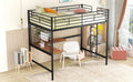 Full Metal Loft Bed With Desk And Metal Grid, Black Black Metal