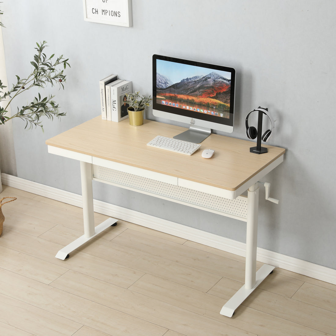 Maple Tabletop 48 X 24 Inchesstanding Desk With Metal Draweradjustable Height Stand Up Desk, Sit Stand Home Office Desk, Ergonomic Workstation Maple Mdf Steel