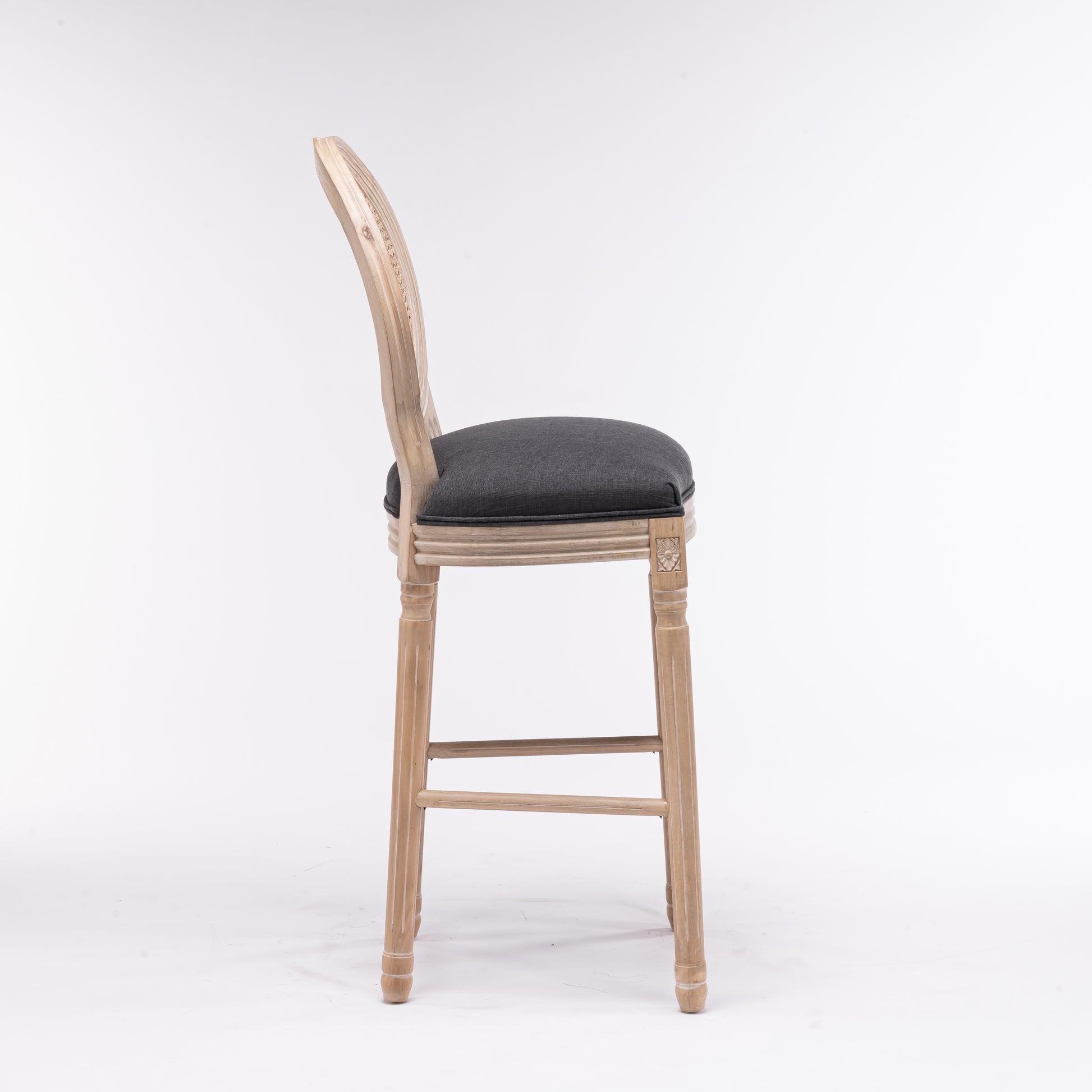 French Country Wooden Barstools Rattan Back With Upholstered Seatingdark Grey Set Of 2 Antique Dark Grey Fabric Solid Wood Mdf