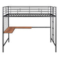 Full Metal Loft Bed With Desk And Metal Grid, Black Black Metal