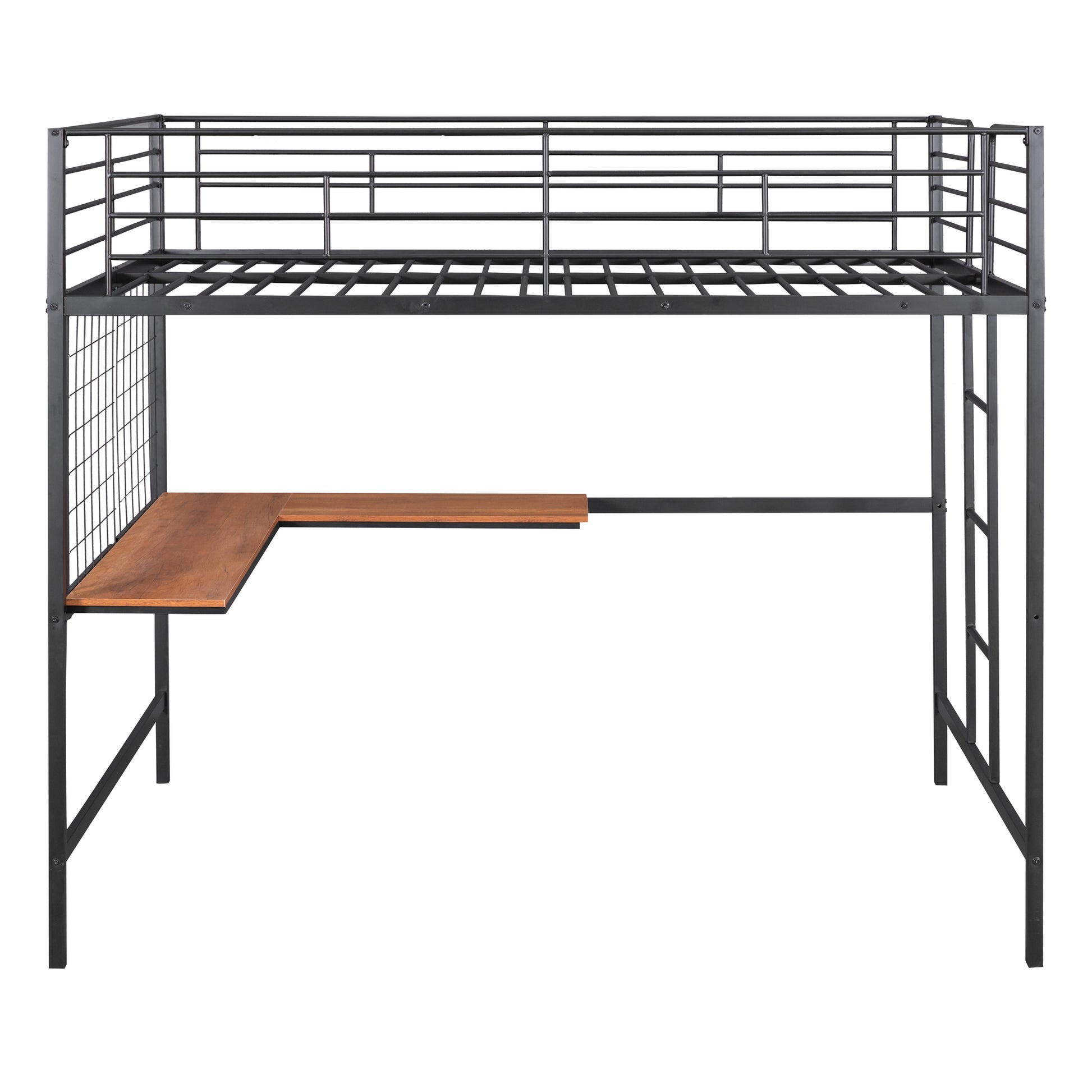 Full Metal Loft Bed With Desk And Metal Grid, Black Black Metal