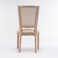 French Style Solid Wood Frame Linen Fabric Square Rattan Back Dining Chair,Set Of 2,Cream Cream Fabric Solid Wood