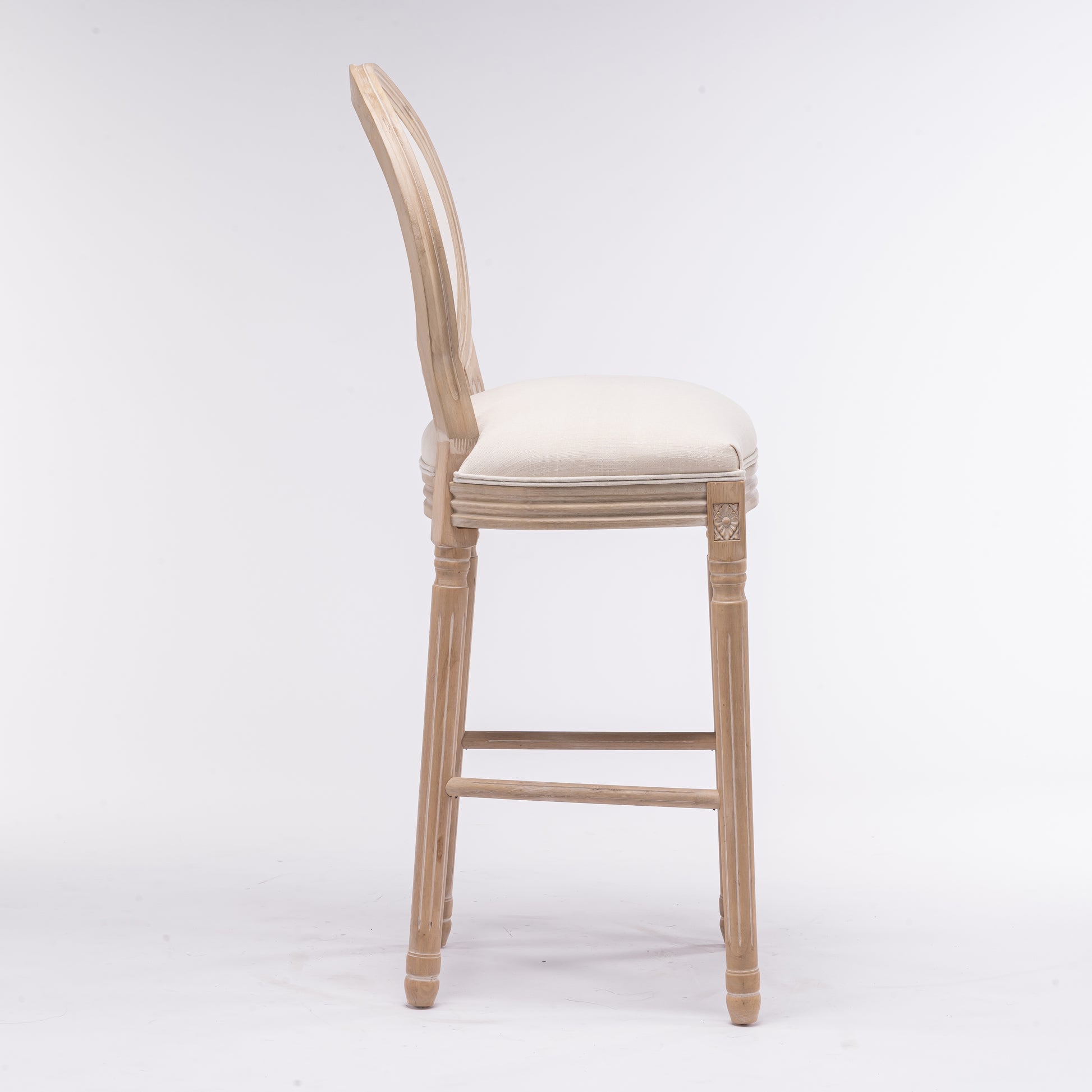 French Country Wooden Barstools With Upholstered Seatingbeige And Natural Set Of 2 Beige Fabric Solid Wood Mdf