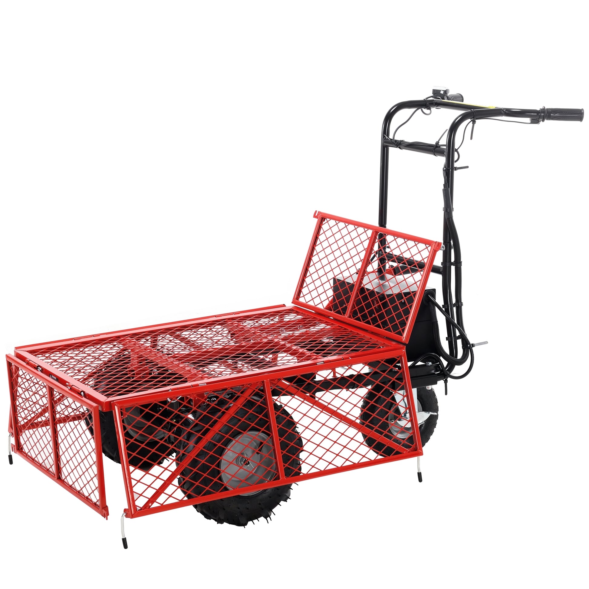 Wheelbarrow Utility Cart Electric Powered Cart 48V28Ah 500W Capacity 500Lbs 230Kg Material Hauler 1000Lbs Towing Red Steel