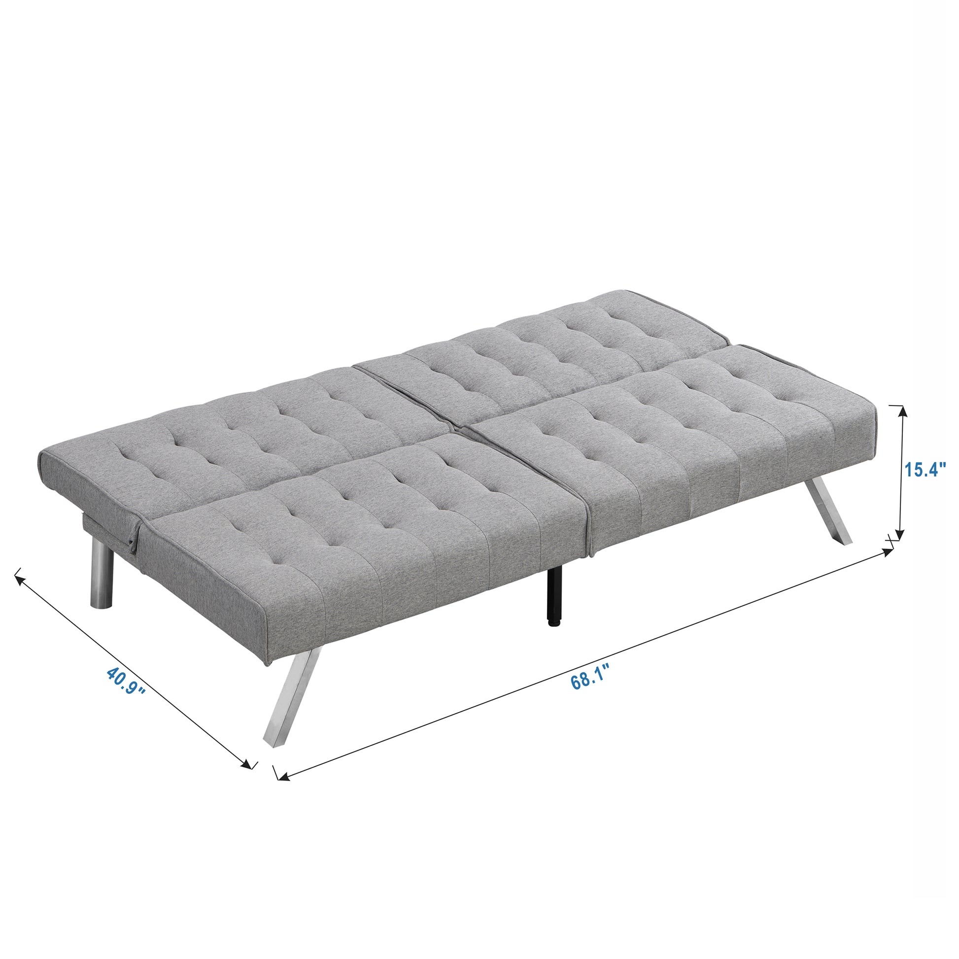 Wood Frame, Stainless Leg, Futon, Sofa Bed Grey Grey Fabric