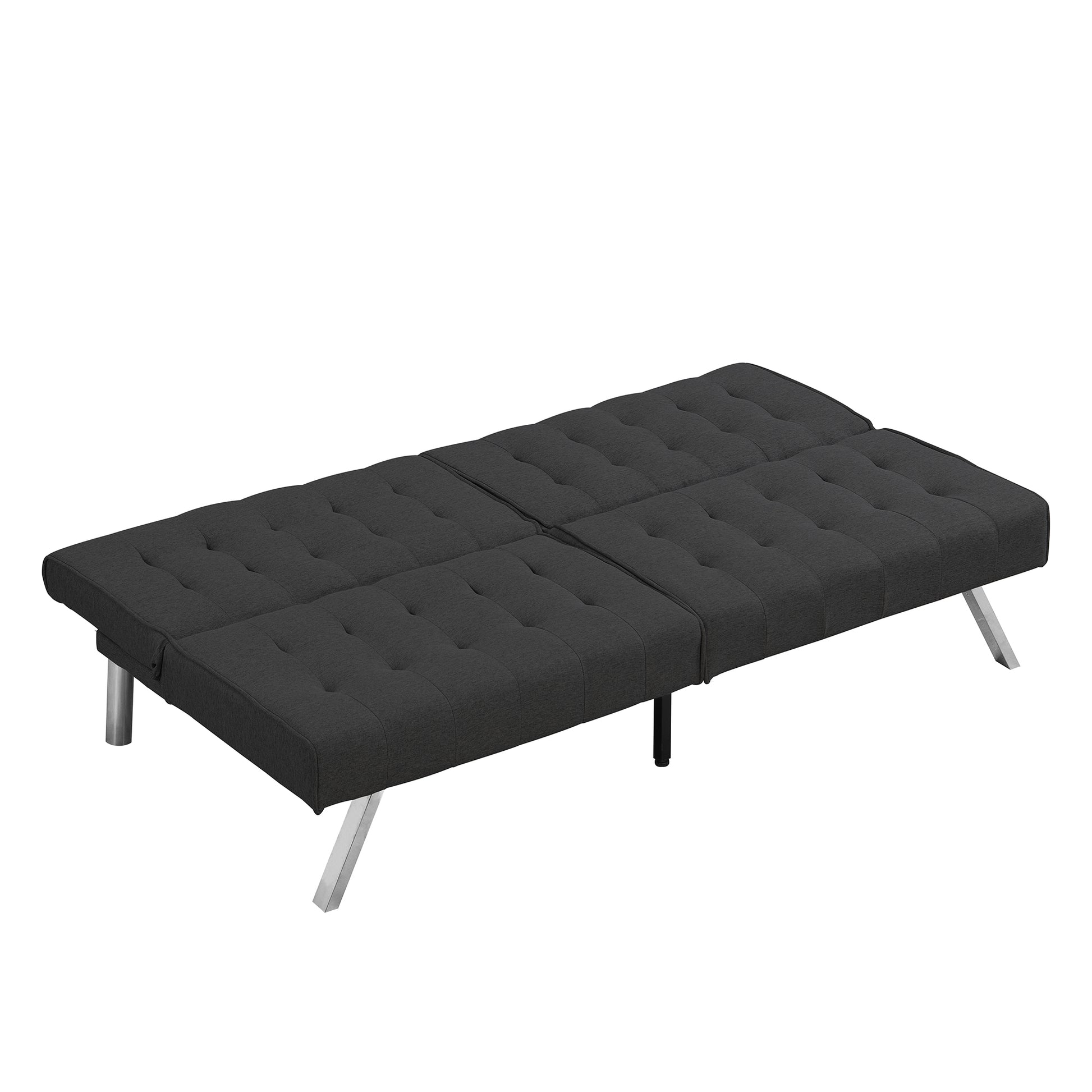 Wood Frame, Stainless Leg, Futon, Sofa Bed Black Black Fabric 2 Seat