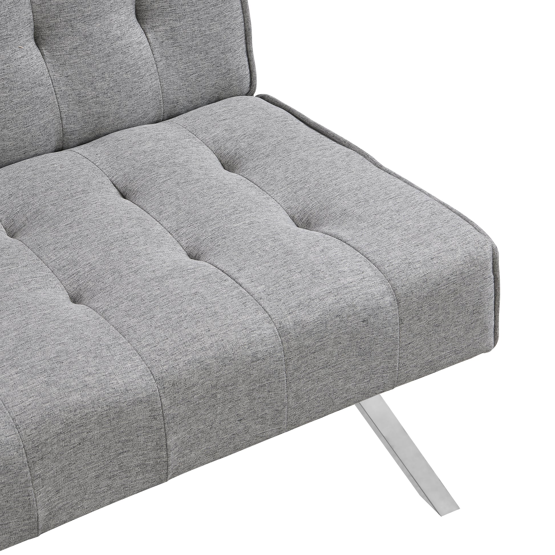 Wood Frame, Stainless Leg, Futon, Sofa Bed Grey Grey Fabric