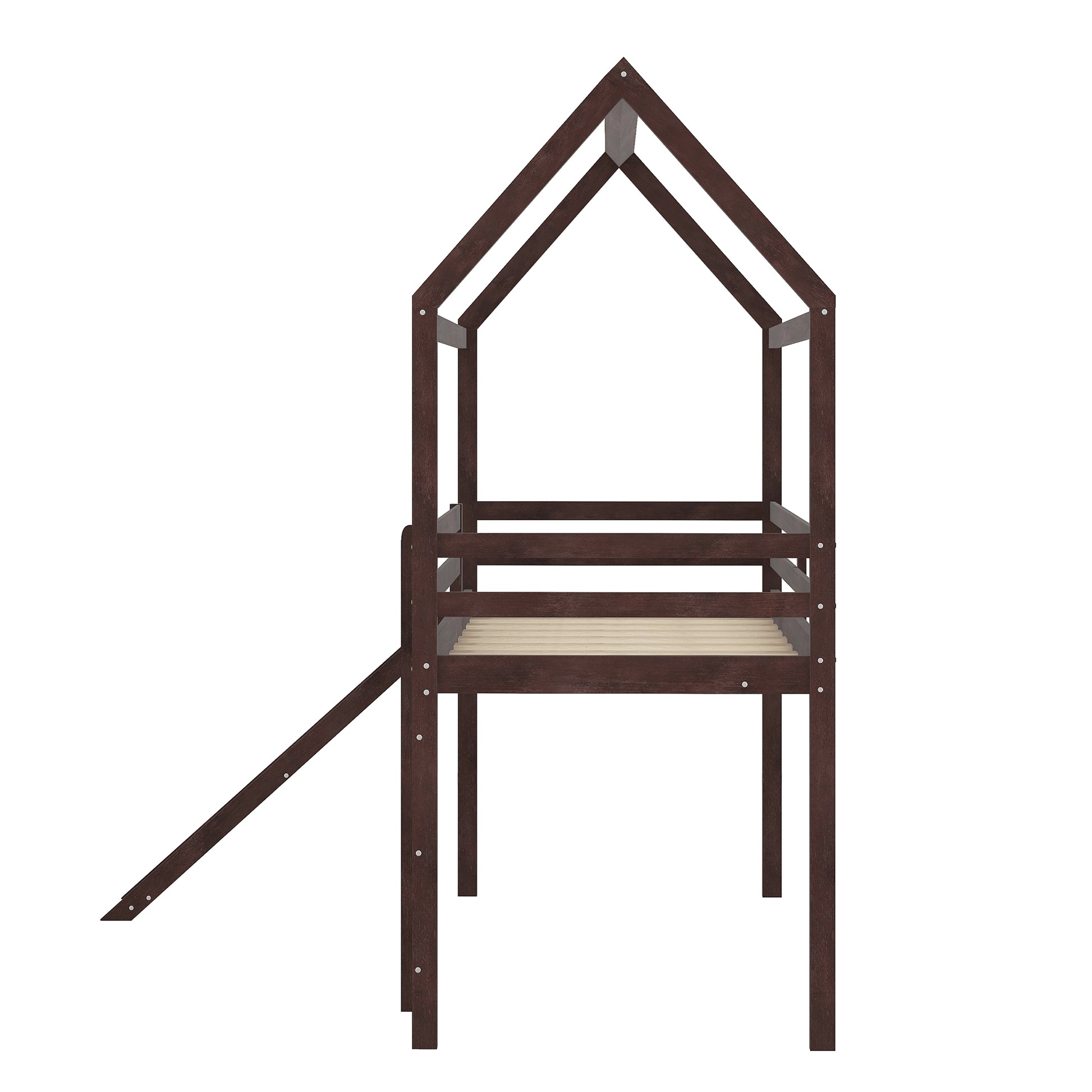 Twin Loft Bed With Slide, House Bed With Slide,Espresso Old Sku :Wf286245Aap Twin Espresso Solid Wood
