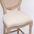 French Country Wooden Barstools Rattan Back With Upholstered Seatingbeige And Natural ,Set Of 2 Cream Fabric Solid Wood