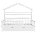 Wooden Twin Size House Bed With Trundle,Kids Bed With Shelf, White White Solid Wood