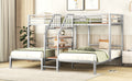 Metal Twin Over Twin & Twin Bunk Bed, Triple Bunk Bed With Storage Shelves Staircase, Silver Silver Metal & Wood