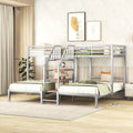 Metal Twin Over Twin & Twin Bunk Bed, Triple Bunk Bed With Storage Shelves Staircase, Silver Silver Metal & Wood