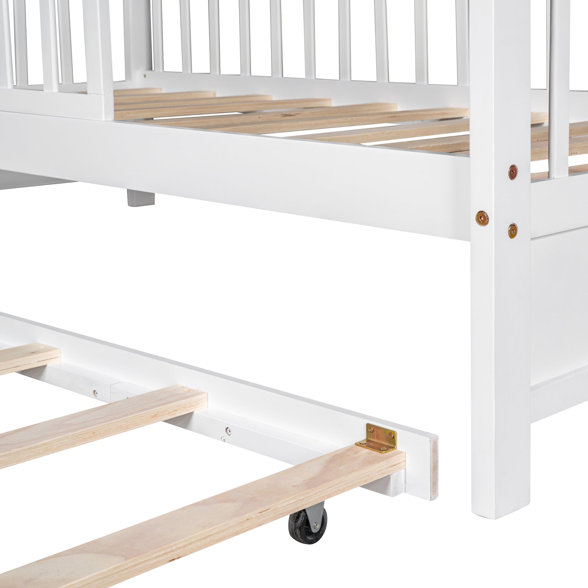 Wooden Twin Size House Bed With Trundle,Kids Bed With Shelf, White White Solid Wood