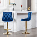 Set Of 2 Bar Stools,With Chrome Footrest And Base Swivel Height Adjustable Mechanical Lifting Velvet Golden Leg Simple Bar Stoo,Blue Blue Foam Fabric