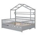 Wooden Full Size House Bed With Twin Size Trundle,Kids Bed With Shelf, Gray Gray Solid Wood