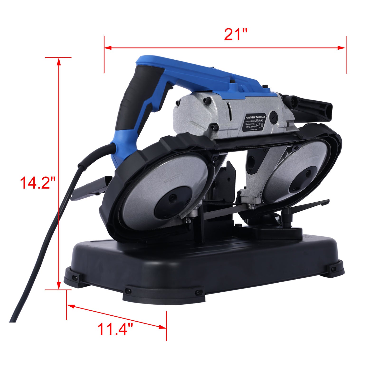 High Performance Portable Band Saw With Removable Stainless Steel Base, 45 90 Cutting, 10A 1100W Motor, 5 Inch Depth Cut Blue Aluminum