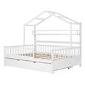 Wooden Full Size House Bed With Twin Size Trundle,Kids Bed With Shelf, White White Solid Wood