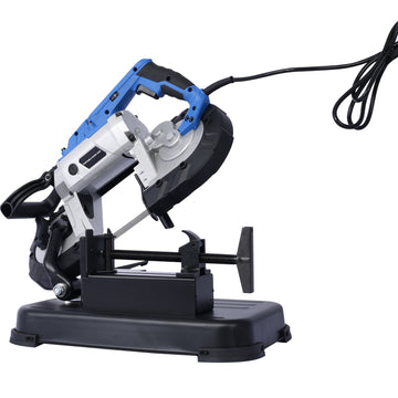 High Performance Portable Band Saw With Removable Stainless Steel Base, 45 90 Cutting, 10A 1100W Motor, 5 Inch Depth Cut Blue Aluminum