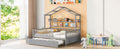 Wooden Full Size House Bed With Twin Size Trundle,Kids Bed With Shelf, Gray Gray Solid Wood