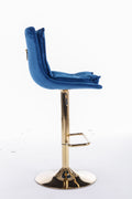 Set Of 2 Bar Stools,With Chrome Footrest And Base Swivel Height Adjustable Mechanical Lifting Velvet Golden Leg Simple Bar Stoo,Blue Blue Foam Fabric