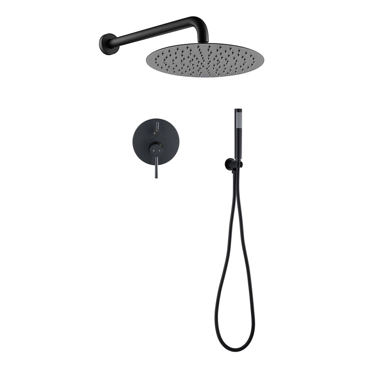 10" Matte Black Roud Rain Shower Head And Handheld Shower Head Set Matte Black Brass