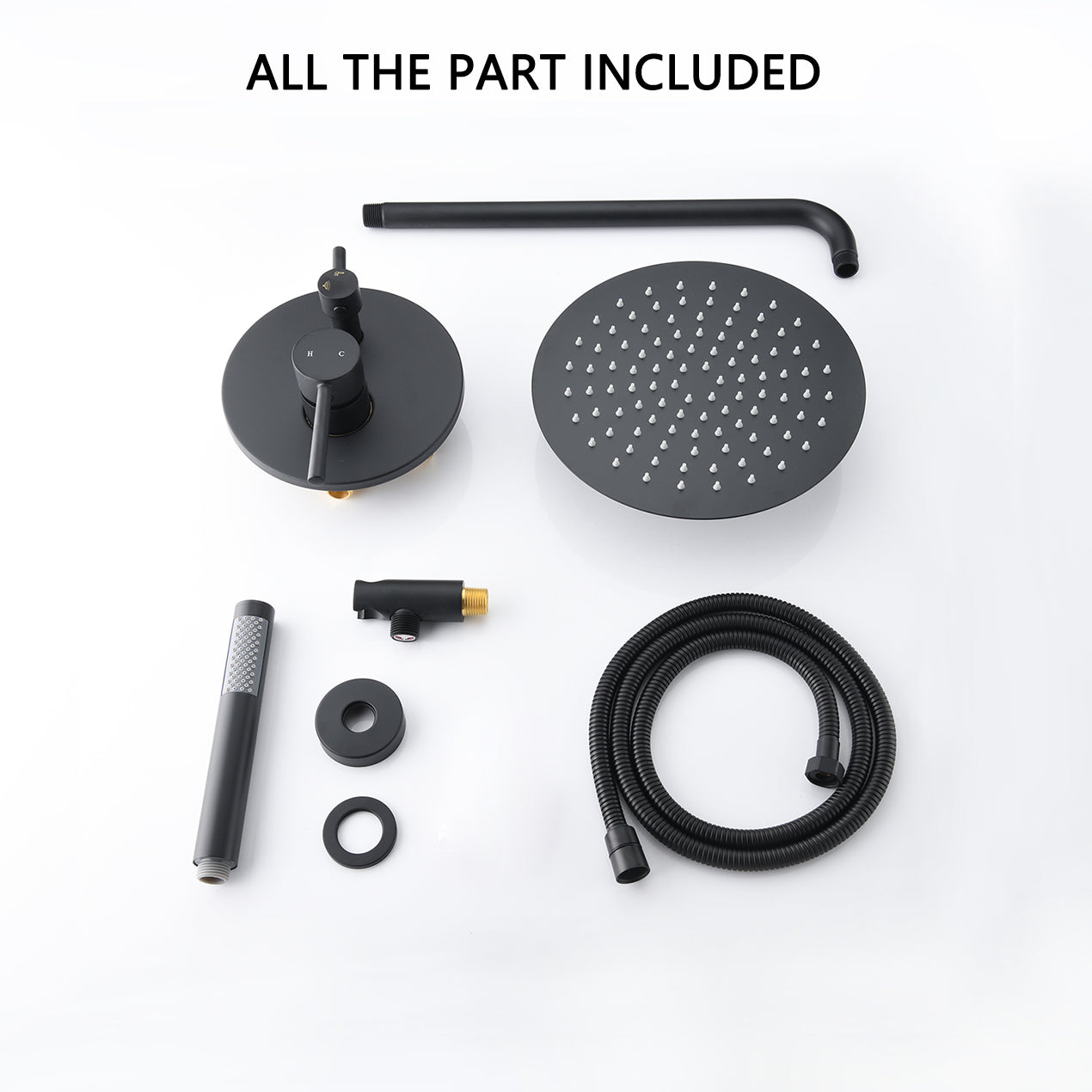 10" Matte Black Roud Rain Shower Head And Handheld Shower Head Set Matte Black Brass