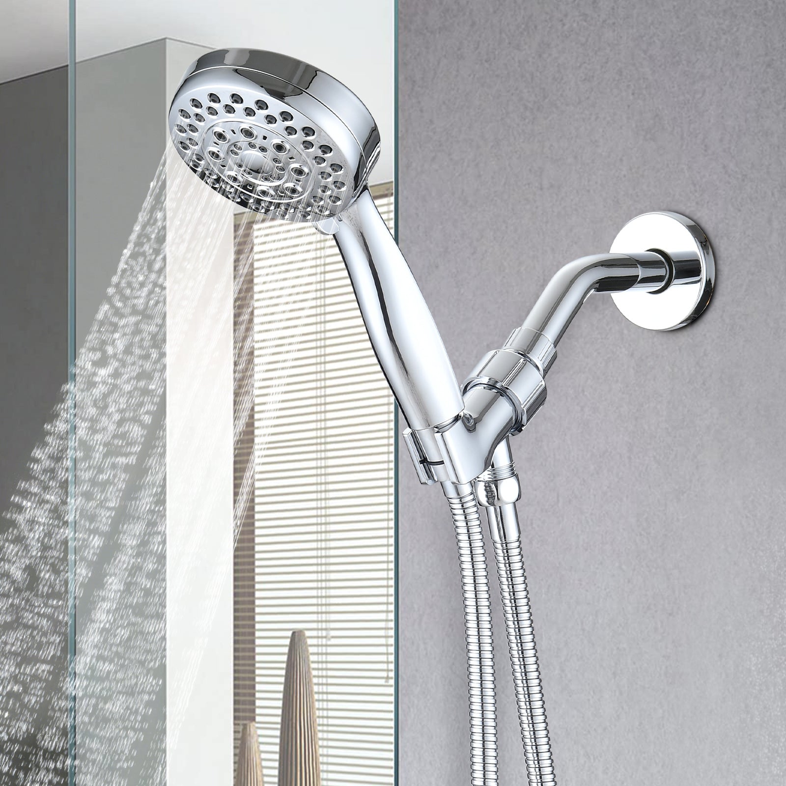 5 Mode Adjustable Settings Handheld Shower Head With Hose High Pressure Shower Heads Chrome Abs