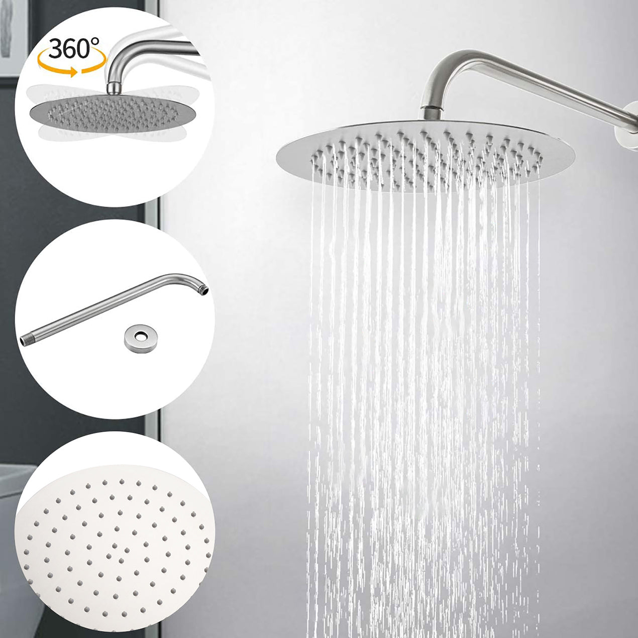 10" Brushed Nickle Roud Rain Shower Head And