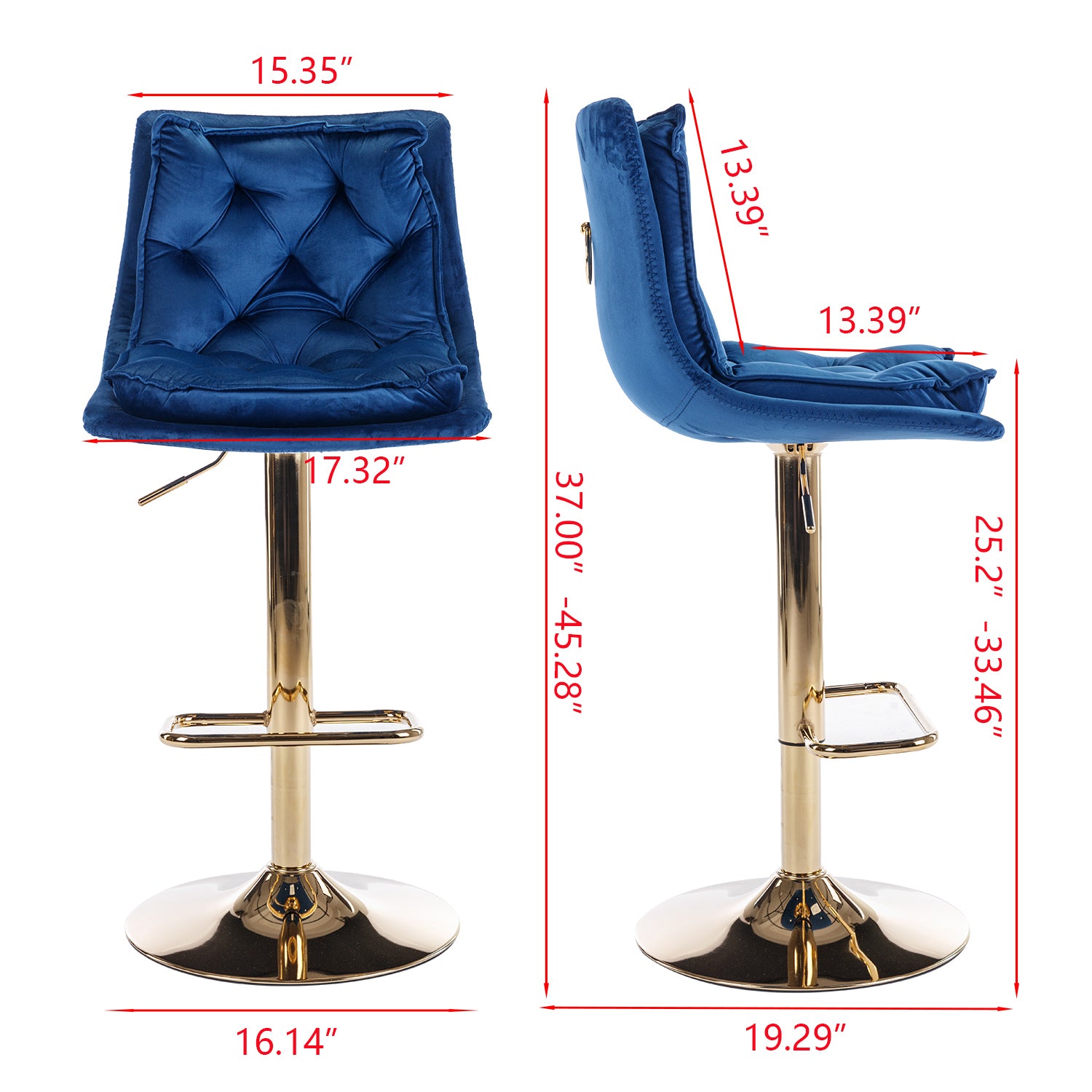 Set Of 2 Bar Stools,With Chrome Footrest And Base Swivel Height Adjustable Mechanical Lifting Velvet Golden Leg Simple Bar Stoo,Blue Blue Foam Fabric