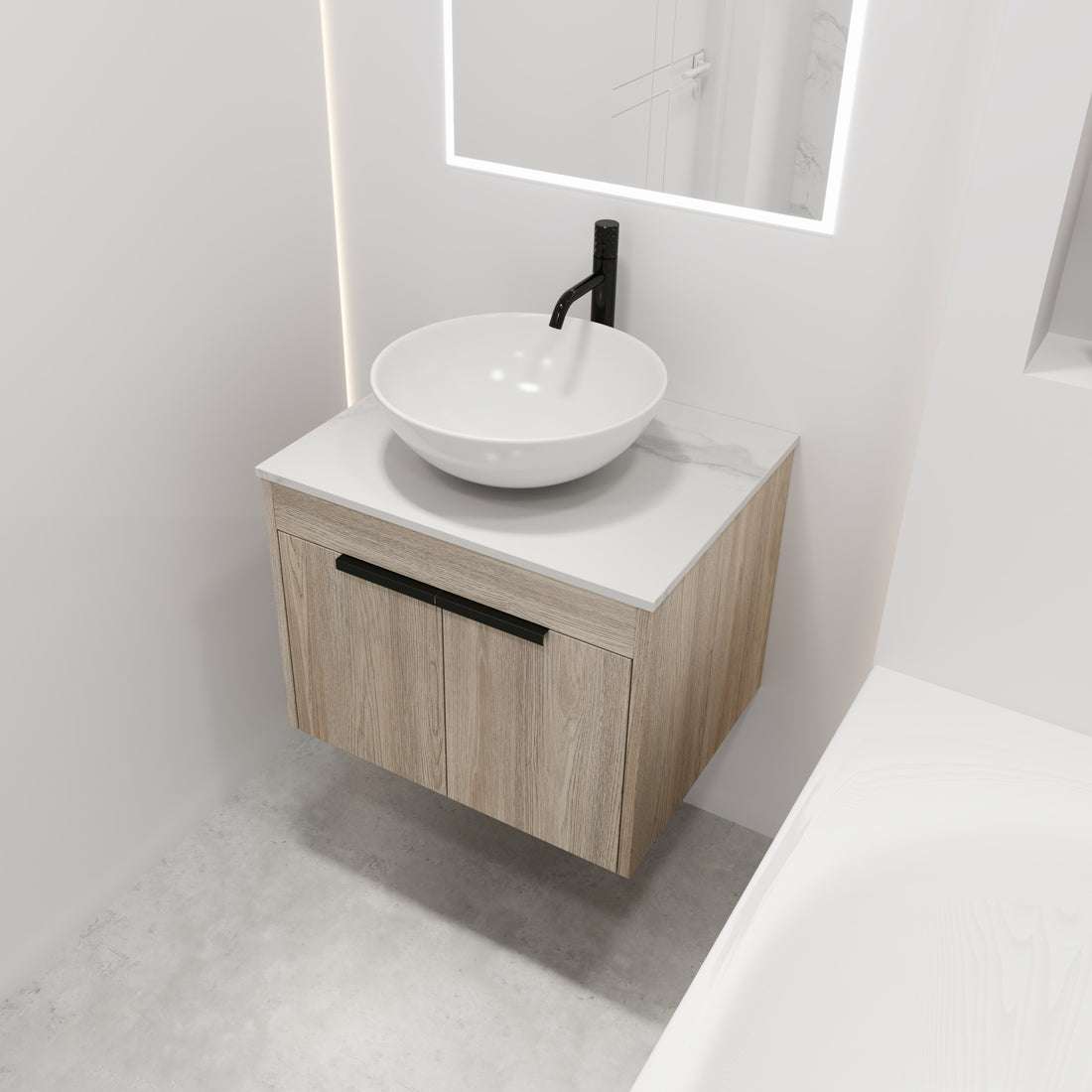 24 " Modern Design Float Bathroom Vanity With Ceramic Basin Set, Wall Mounted White Oak Vanity With Soft Close Door,Kd Packing,Kd Packing,2 Pieces Parcel Top Bab321Mowh White Oak 2 Bathroom Wall Mounted Plywood